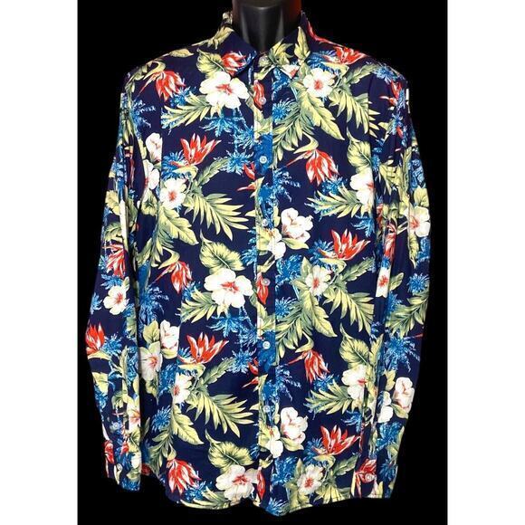 Tunevuse Blue Aloha Tropical Regular Fit Button Up Shirt Long Sleeve Men's Sz XL - Picture 7 of 14